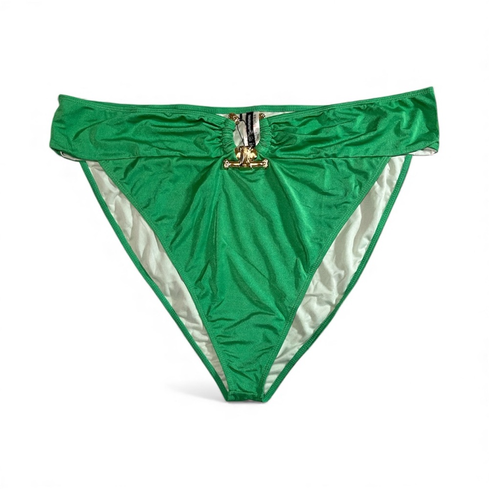 NWT PrettyLittleThing Plus Hammered Trim Bikini Bottoms 22 Emerald Green